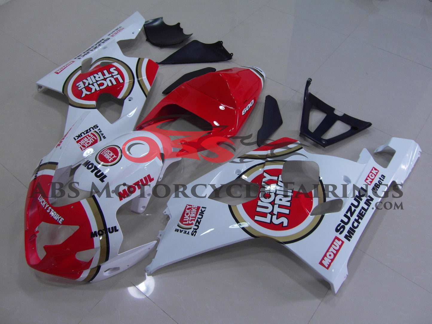 Suzuki GSXR750 Fairings (2004-2005) Red, White Lucky Strike from KingsMotorcycleFairings.com