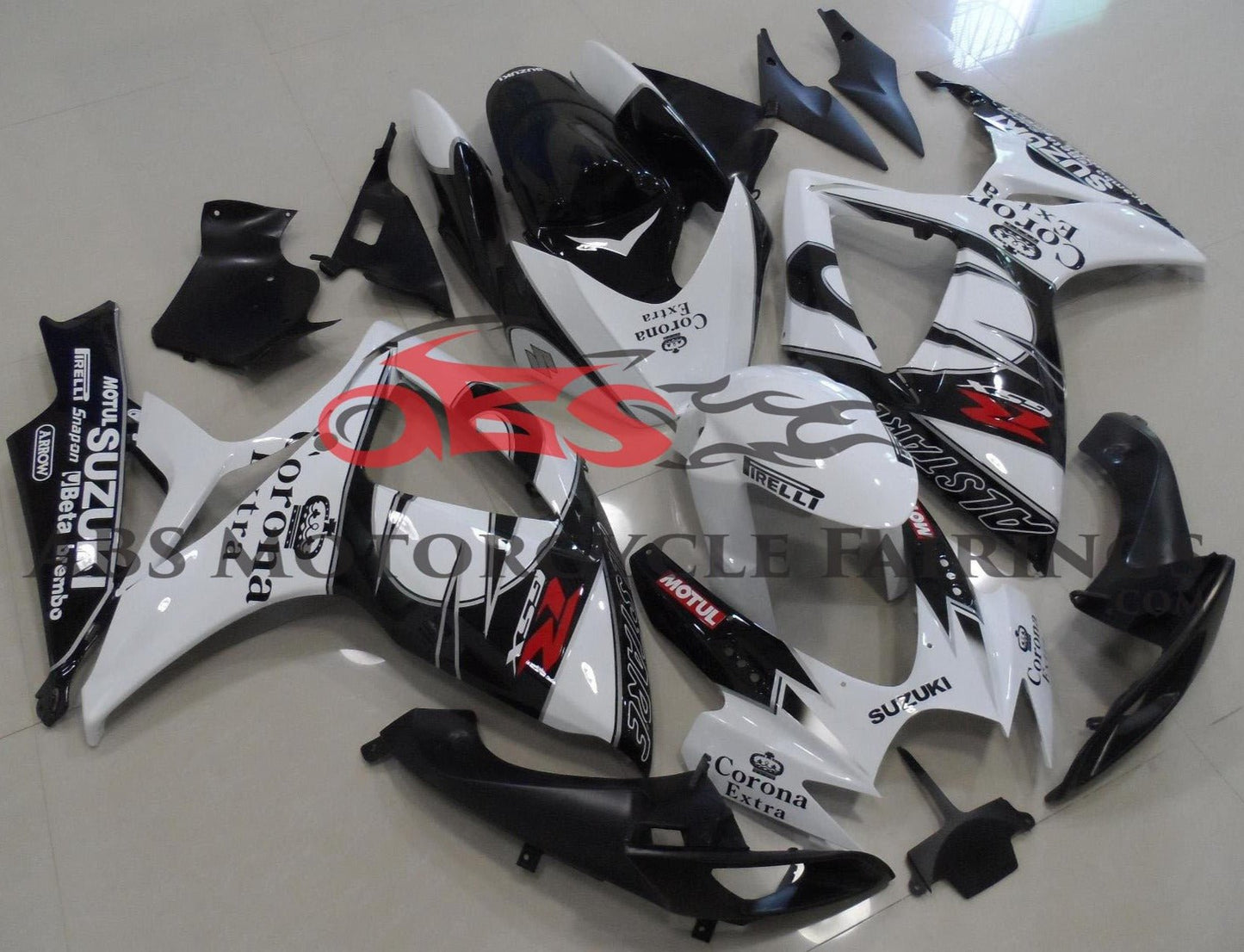 White and Black Corona Fairing Kit for a 2006 & 2007 Suzuki GSX-R600 motorcycle