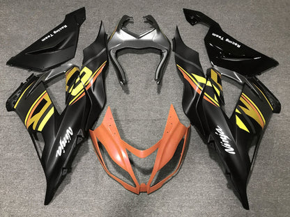 Matte Black, Matte Orange and Matte Yellow Fairing Kit for a 2013, 2014, 2015, 2016, 2017 & 2018 Kawasaki ZX-6R 636 motorcycle