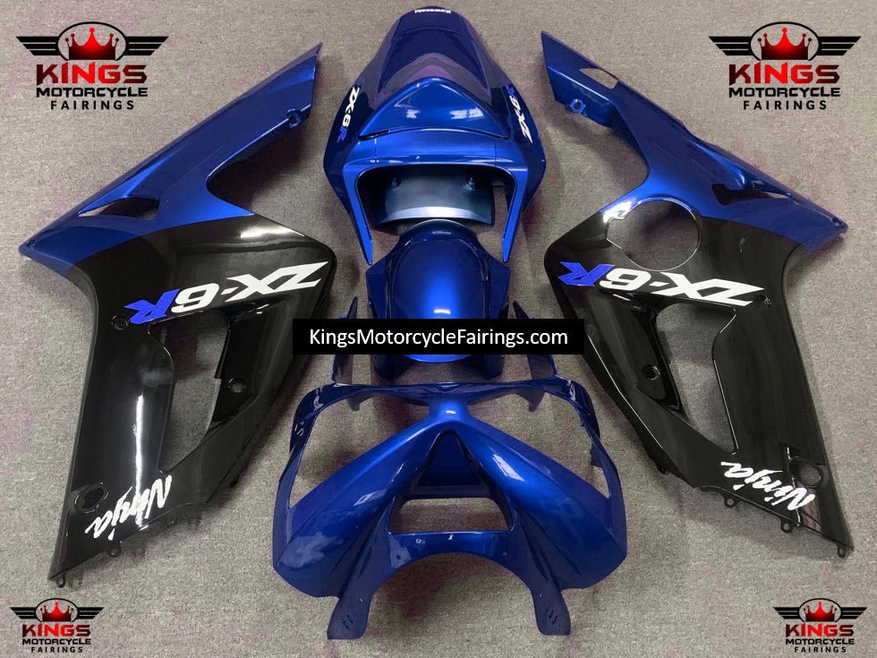 Fairing kit for a Kawasaki ZX6R 636 (2003-2004) Blue, Black & White