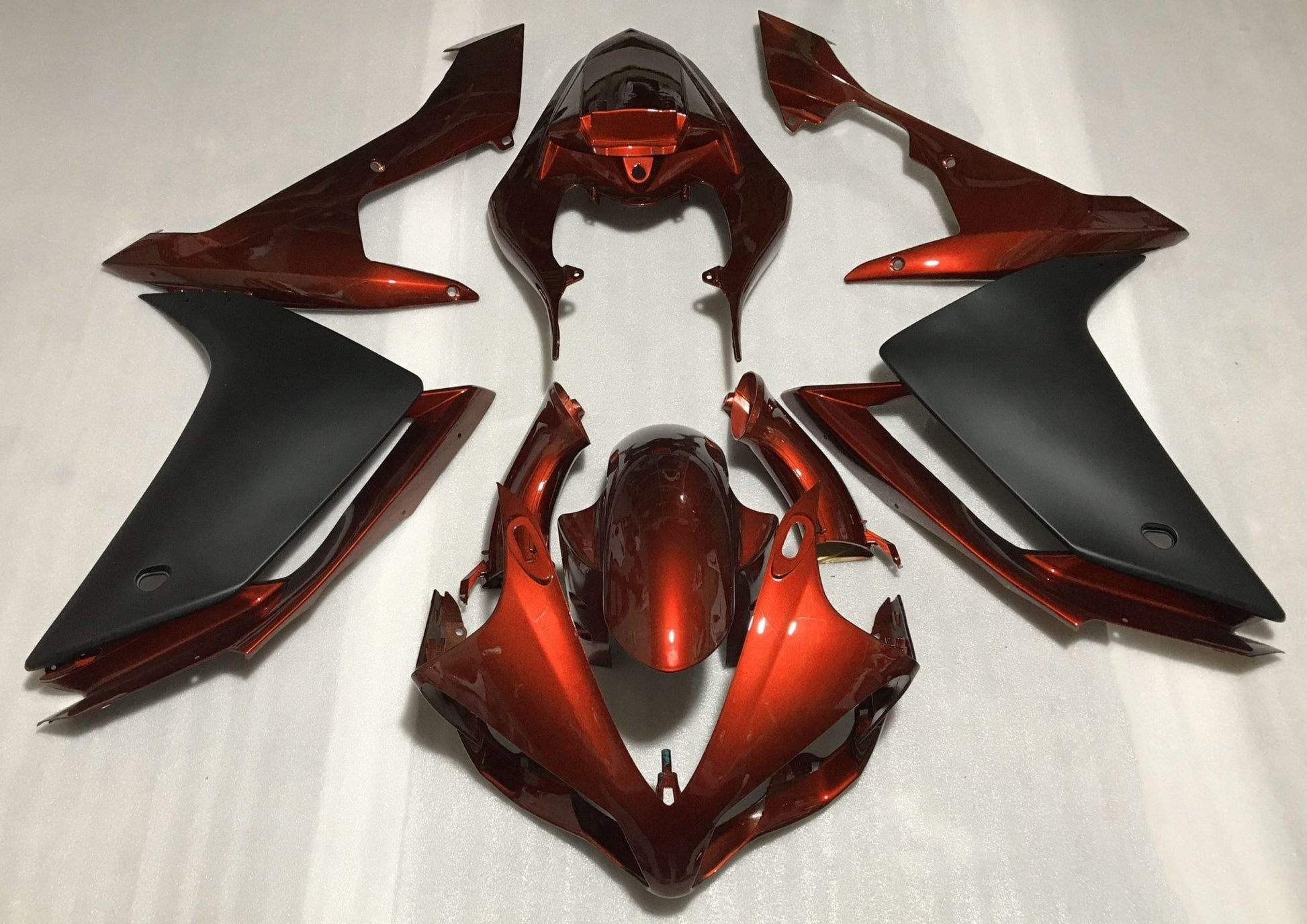 Dark Orange and Matte Black Fairing Kit for a 2007 & 2008 Yamaha YZF-R1 motorcycle