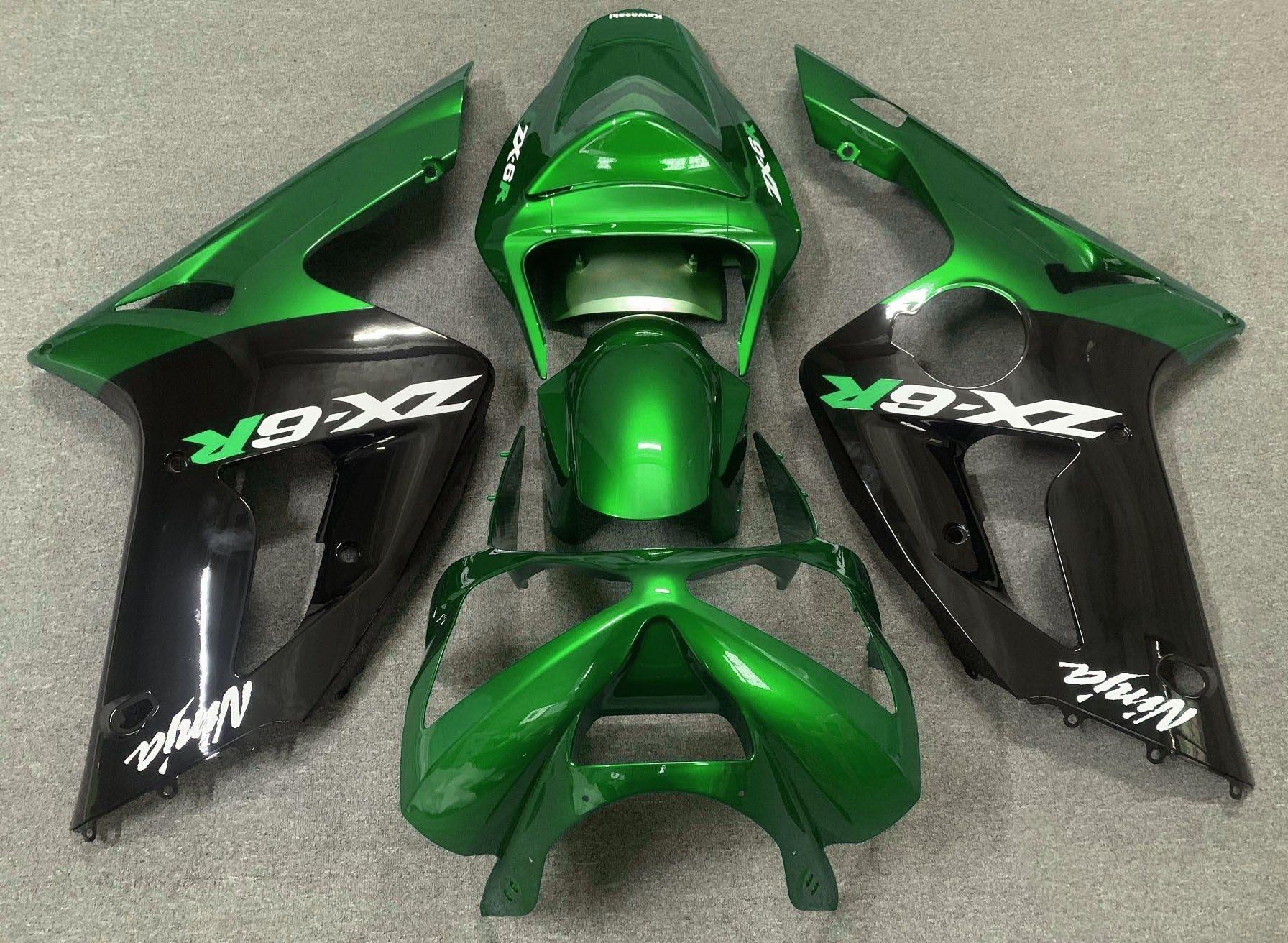 Green, Black and White Fairing Kit for a 2003 & 2004 Kawasaki ZX-6R 636 motorcycle
