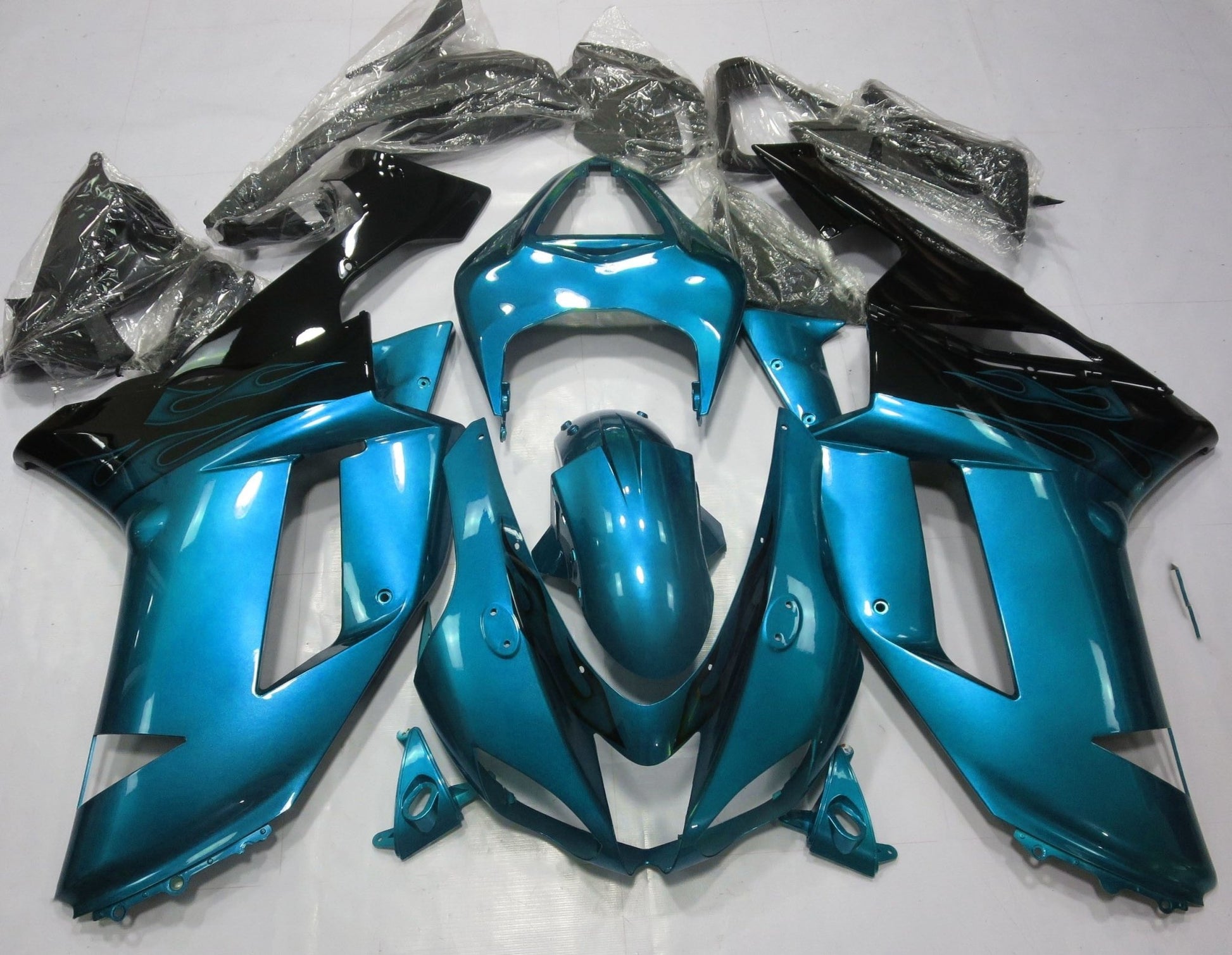 Light Blue and Black Fairing Kit for a 2007 & 2008 Kawasaki Ninja ZX-6R 636 motorcycle