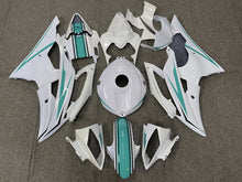 White and Turquoise Fairing Kit for a 2008, 2009, 2010, 2011, 2012, 2013, 2014, 2015 & 2016 Yamaha YZF-R6 motorcycle