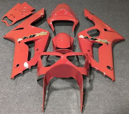 Red Grapefruit, Gold and Black Fairing Kit for a 2003 & 2004 Kawasaki ZX-6R 636 motorcycle