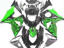 Black and Green Flame Fairing Kit for a 2009, 2010, 2011, 2012, 2013, 2014, 2015 & 2016 Suzuki GSX-R1000 motorcycle