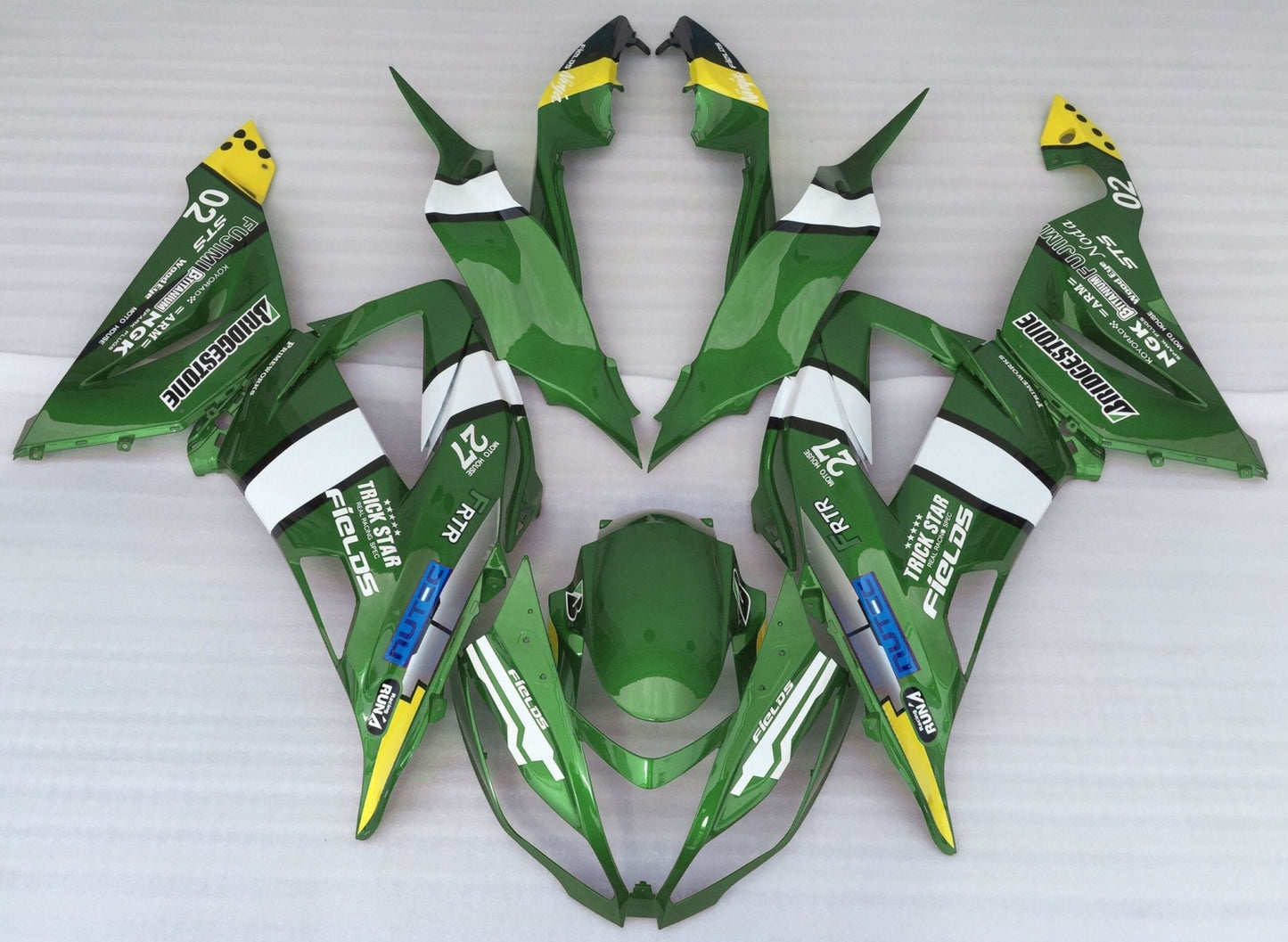 Green, White, Black and Yellow Fairing Kit for a 2013, 2014, 2015, 2016, 2017 & 2018 Kawasaki ZX-6R 636 motorcycle