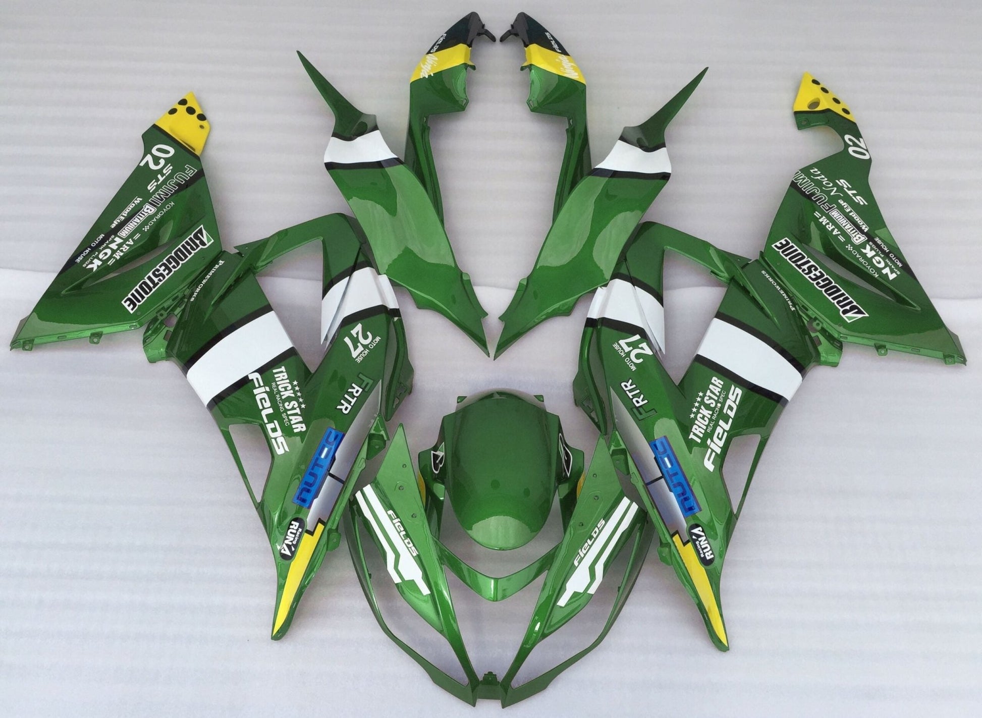 Green, White, Black and Yellow Fairing Kit for a 2013, 2014, 2015, 2016, 2017 & 2018 Kawasaki ZX-6R 636 motorcycle