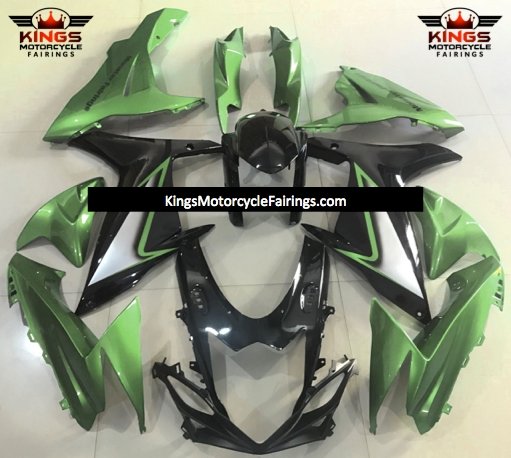 Green, Black and Silver Fairing Kit for a 2011, 2012, 2013, 2014, 2015, 2016, 2017, 2018, 2019, 2020 & 2021 Suzuki GSX-R750 motorcycle