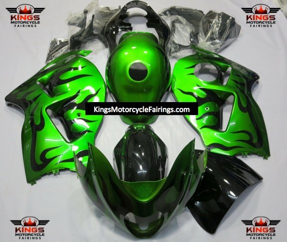 Suzuki GSXR1300 Hayabusa (1999-2007) Green & Black Flame Fairings