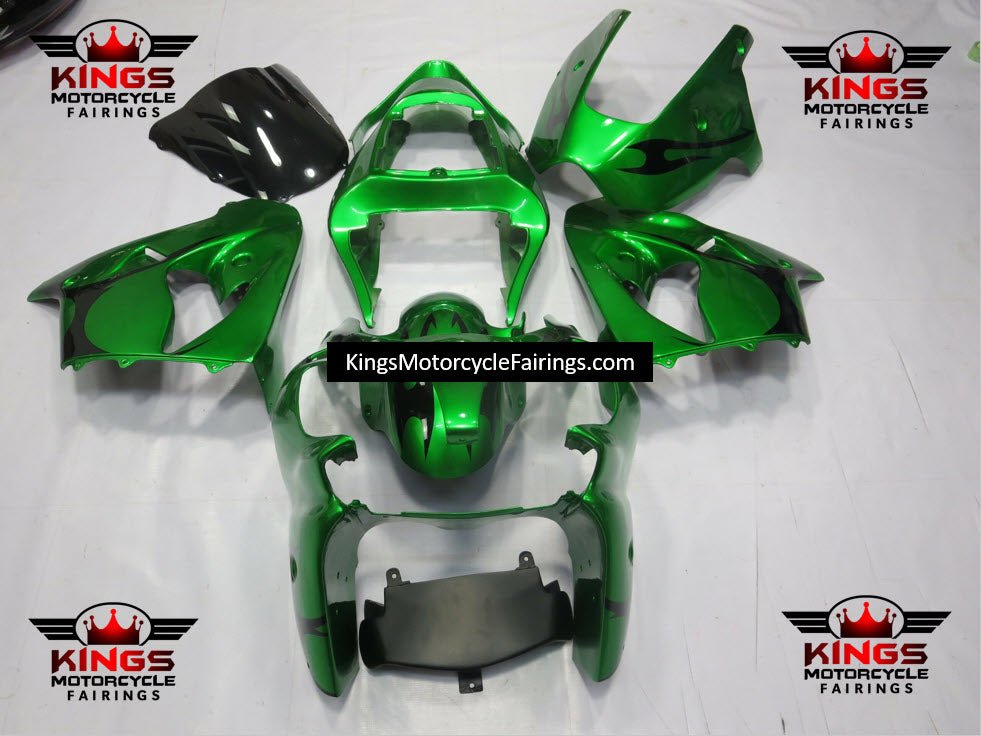 Fairing kit for a Kawasaki ZX6R 636 (2000-2002) Green & Black Tribal