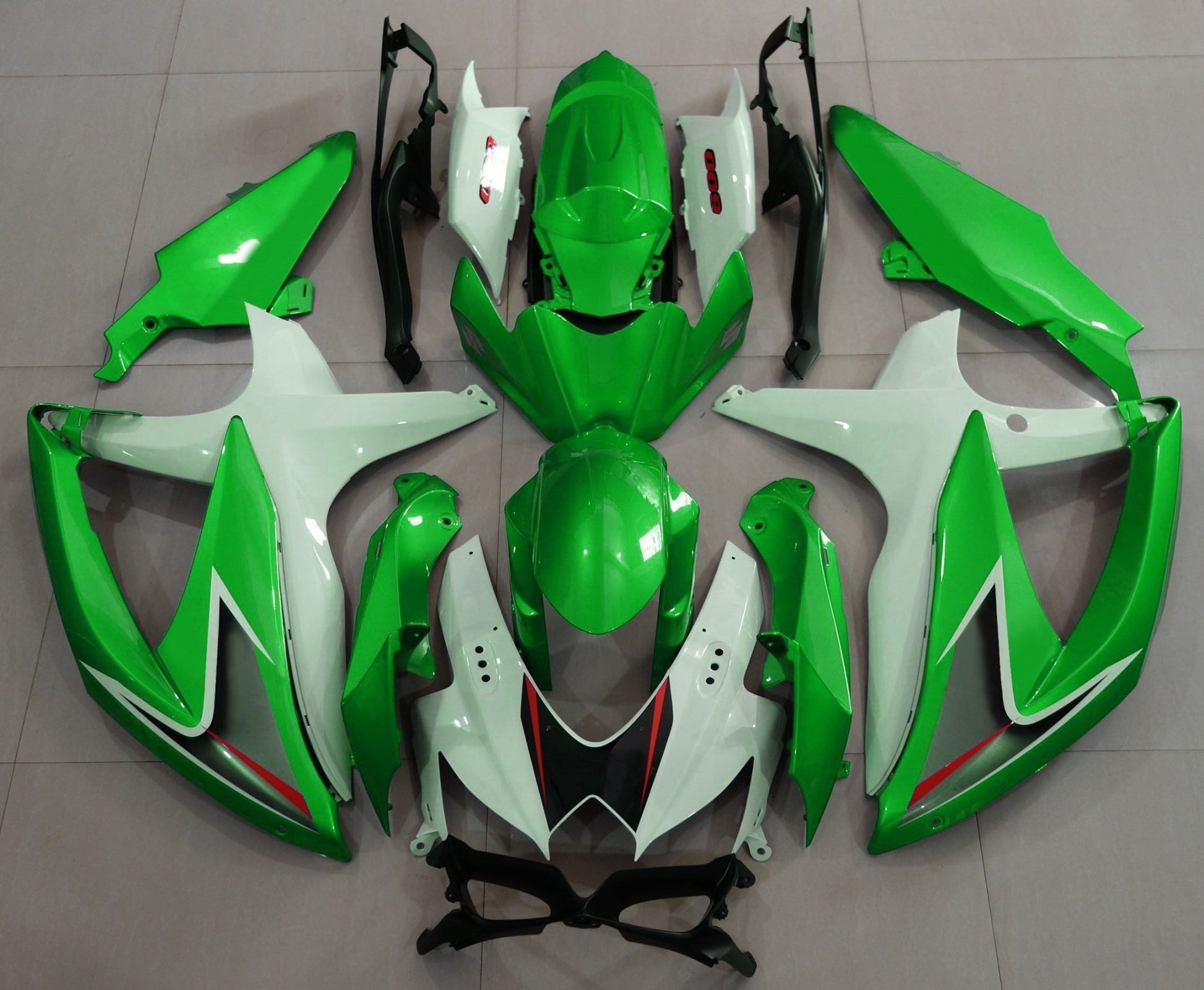 Green and White Fairing Kit for a 2008, 2009 & 2010 Suzuki GSX-R750 motorcycle