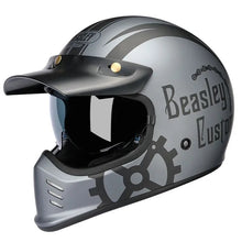 Matte Silver and Black Skull & Gear Beasley Open-Face Motorcycle Helmet is brought to you by KingsMotorcycleFairings.com