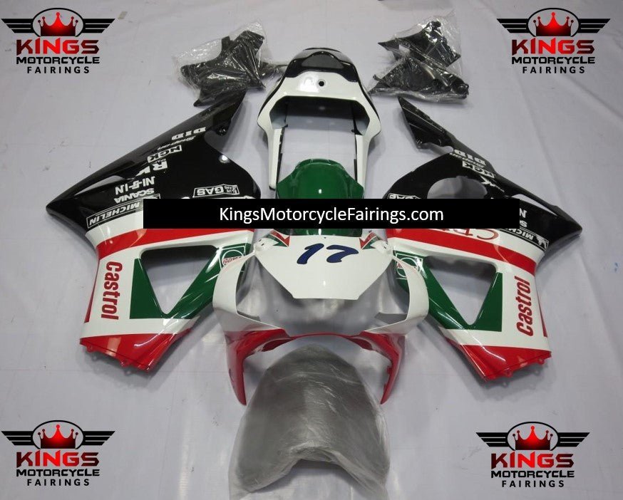 HONDA CBR900RR 954 (2002-2003) White, Red, Green & Black Castrol Fairings at KingsMotorcycleFairings.com
