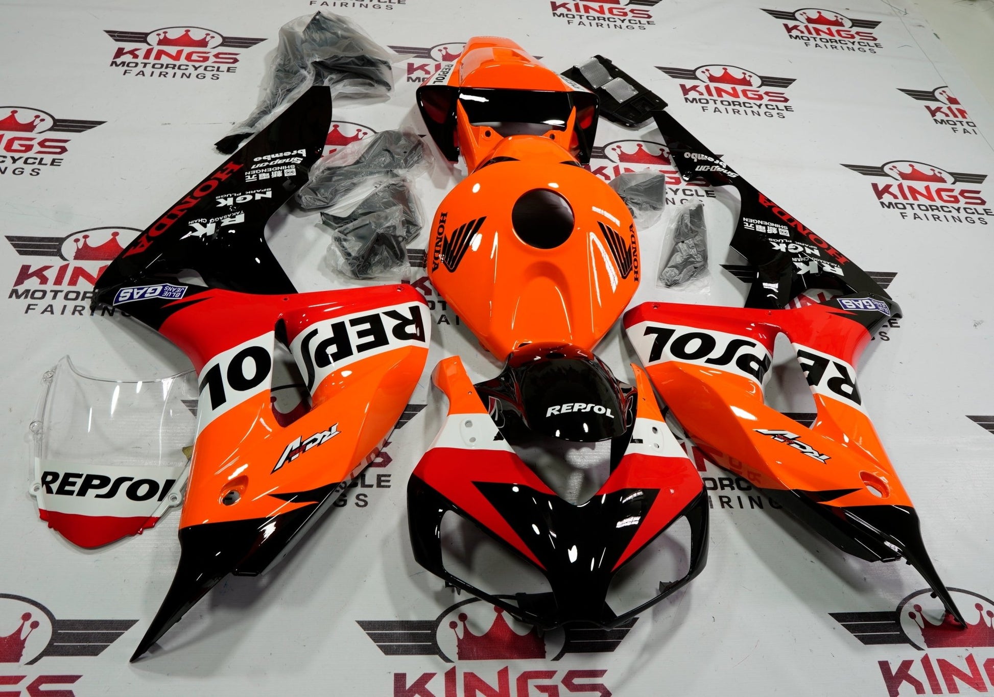 Honda CBR1000RR (2006-2007) Orange, Black, Red & White REPSOL Fairings - KingsMotorcycleFairings.com