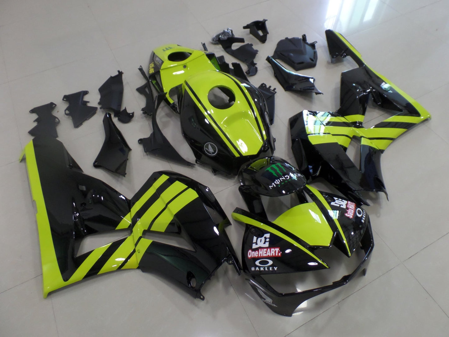 Honda CBR600RR Fairing Kit (2013-2023) Black, Neon Green at KingsMotorcycleFairings.com
