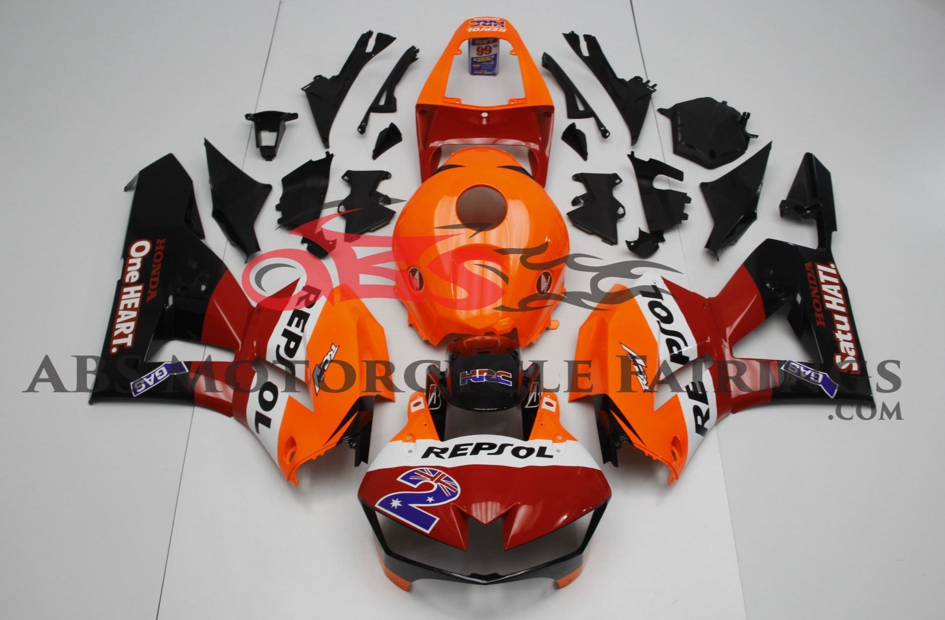 Honda CBR600RR Fairing Kit (2013-2023) Red, Orange, White, Black Repsol Satu HATI at KingsMotorcycleFairings.com