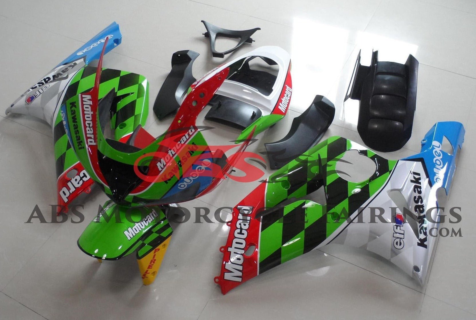 Kawasaki ZX6R 636 Fairings (2003-2004) Green, Black, Red, White, Blue Motocard at KingsMotorcycleFairings.com