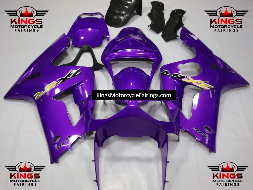Kawasaki ZX6R 636 Fairings (2003-2004) Purple, Gold, Black by KingsMotorcycleFairings.com