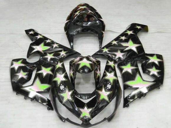 Kawasaki ZX6R Fairings (2005-2006) Black, Green Star at KingsMotorcycleFairings.com