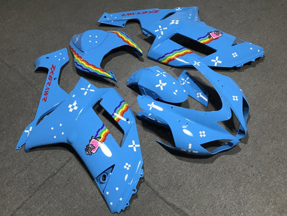 Light Blue and Rainbow Fairing Kit for a 2007 & 2008 Kawasaki Ninja ZX-6R 636 motorcycle