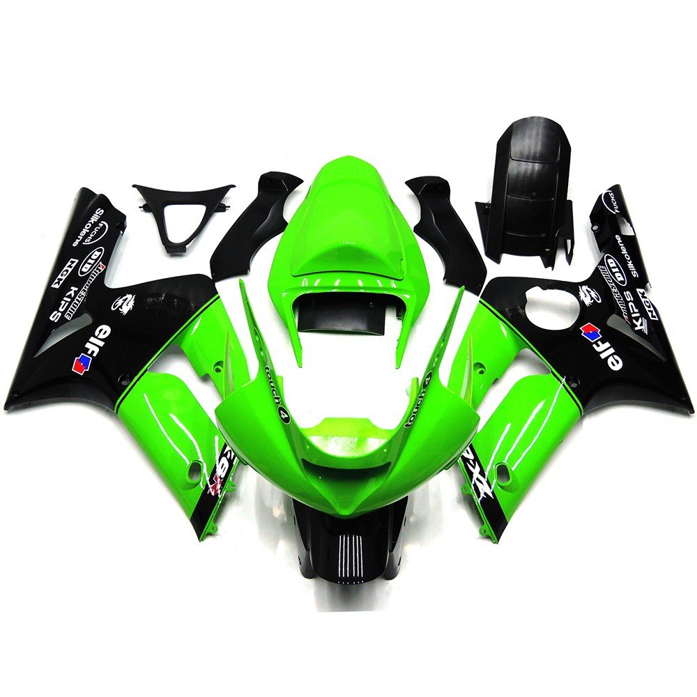 Green and Black Elf Fairing Kit for a 2003 & 2004 Kawasaki ZX-6R 636 motorcycle