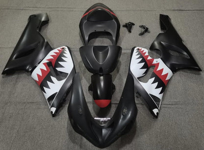 Fairing kit for a Kawasaki ZX6R 636 (2005-2006) Matte Black, White & Red Shark