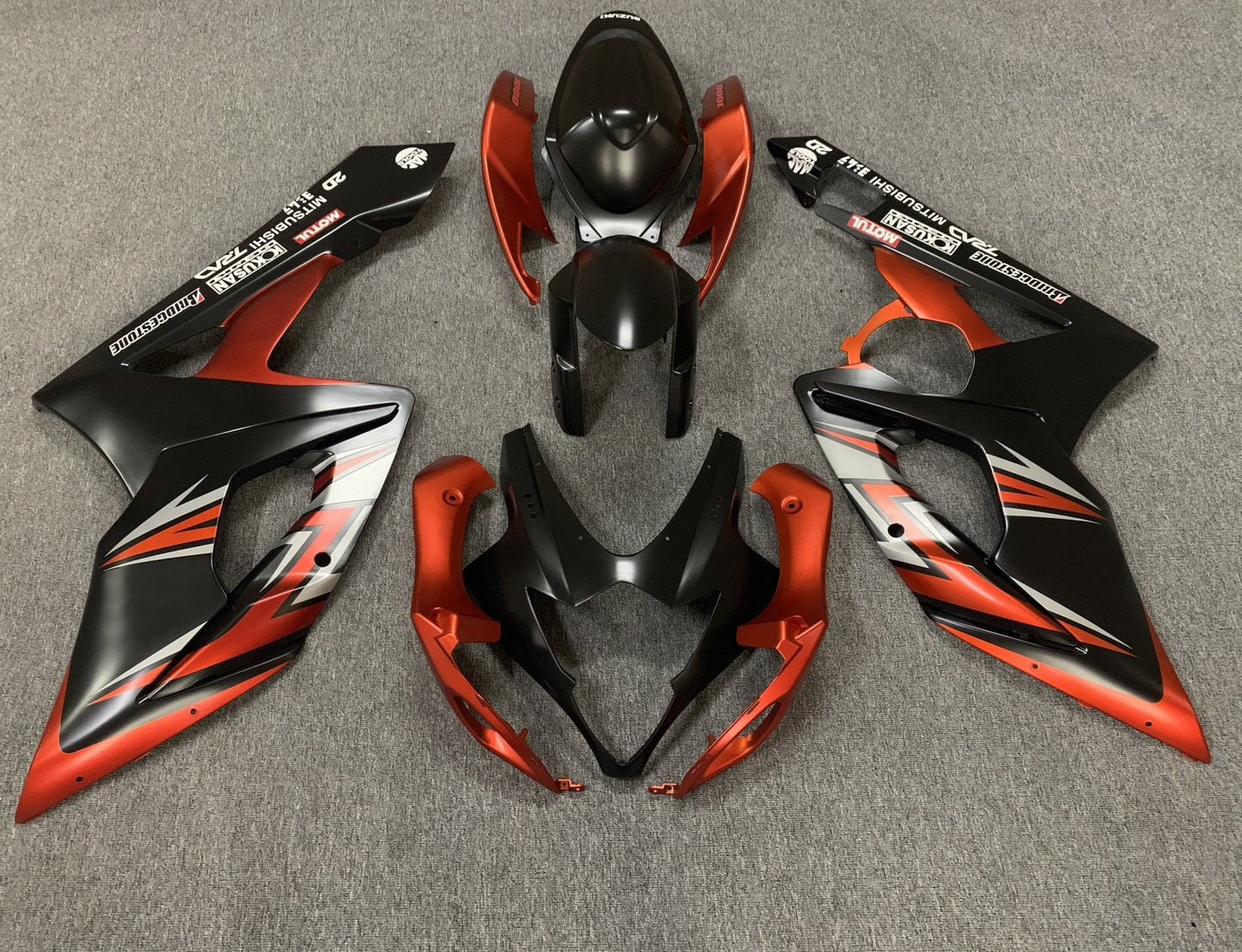 Matte Black, Matte Orange and Matte Silver Fairing Kit for a 2005 & 2006 Suzuki GSX-R1000 motorcycle
