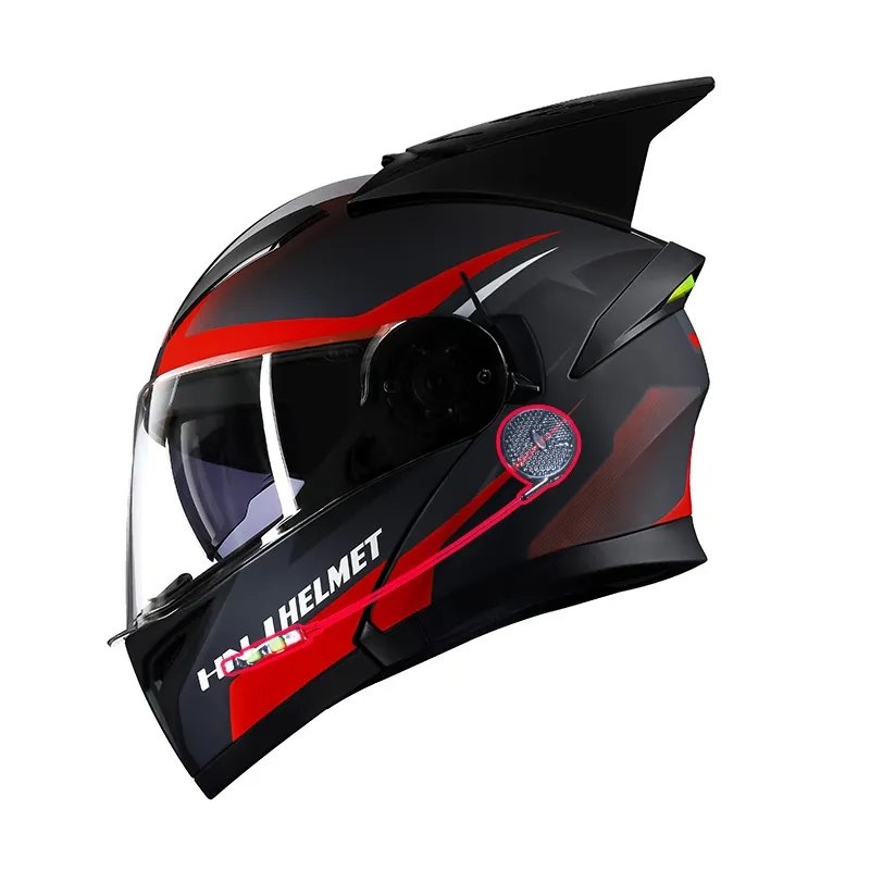 Matte Black, Red and Silver HNJ Modular Full-Face Motorcycle Helmet by KingsMotorcycleFairings.com