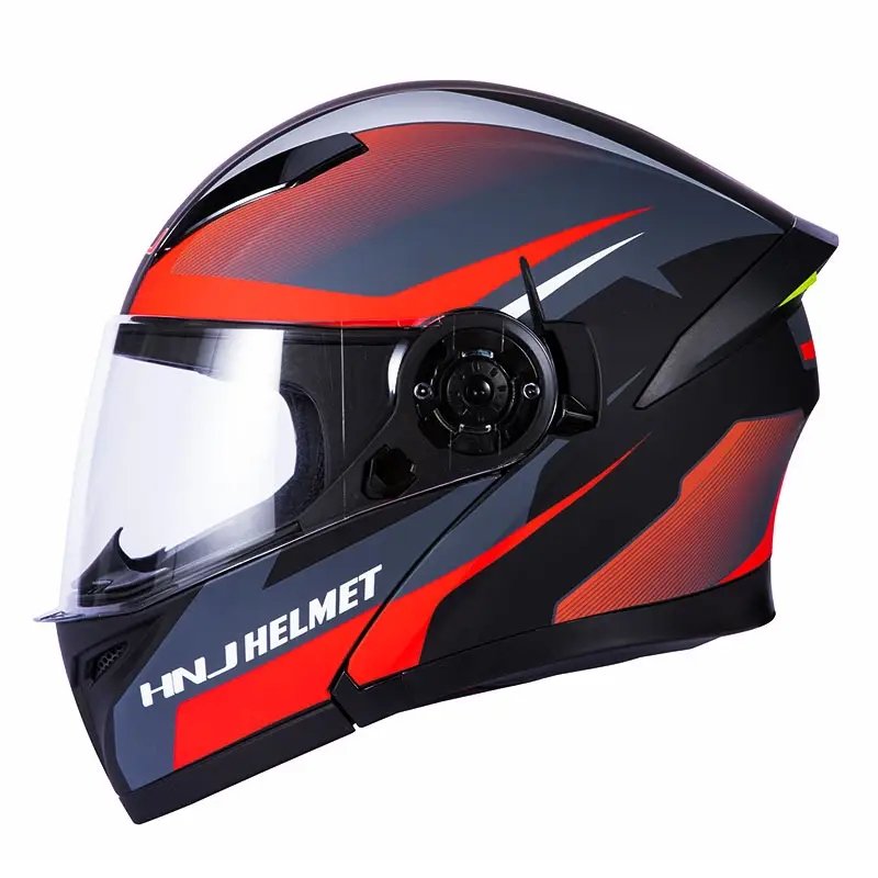 Matte Black, Red and Silver HNJ Modular Full-Face Motorcycle Helmet by KingsMotorcycleFairings.com