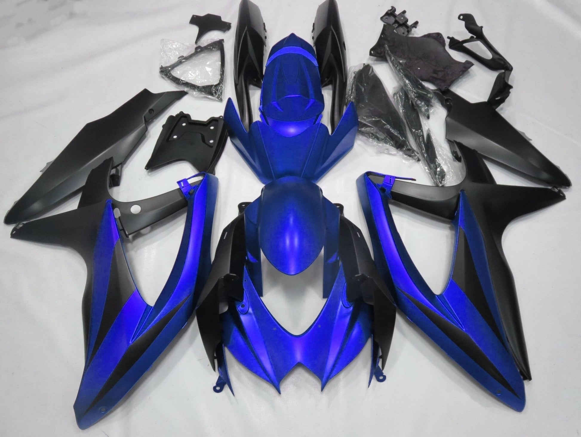 Matte Blue and Matte Black Fairing Kit for a 2008, 2009 & 2010 Suzuki GSX-R750 motorcycle