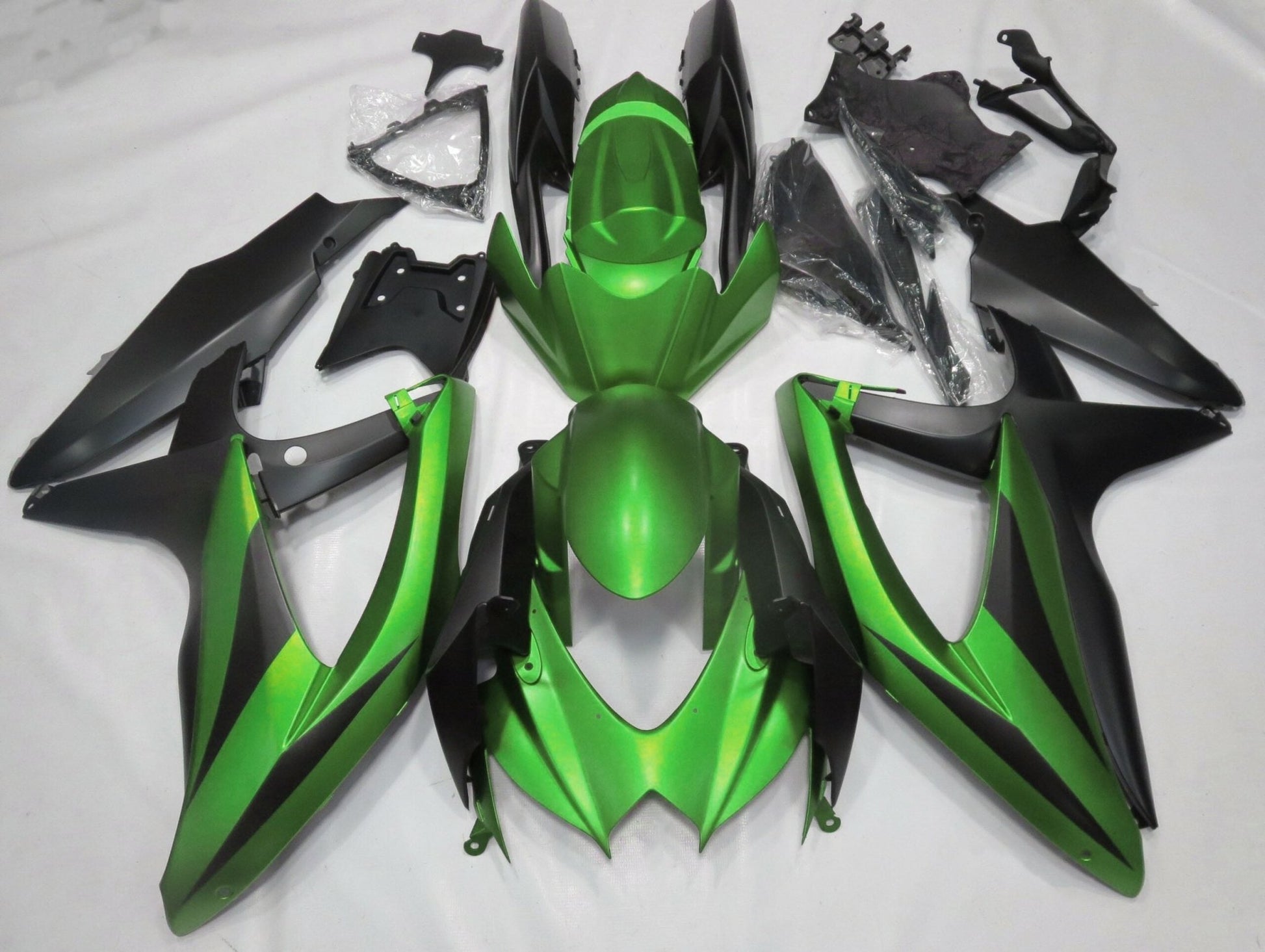 Matte Green and Matte Black Fairing Kit for a 2008, 2009 & 2010 Suzuki GSX-R750 motorcycle