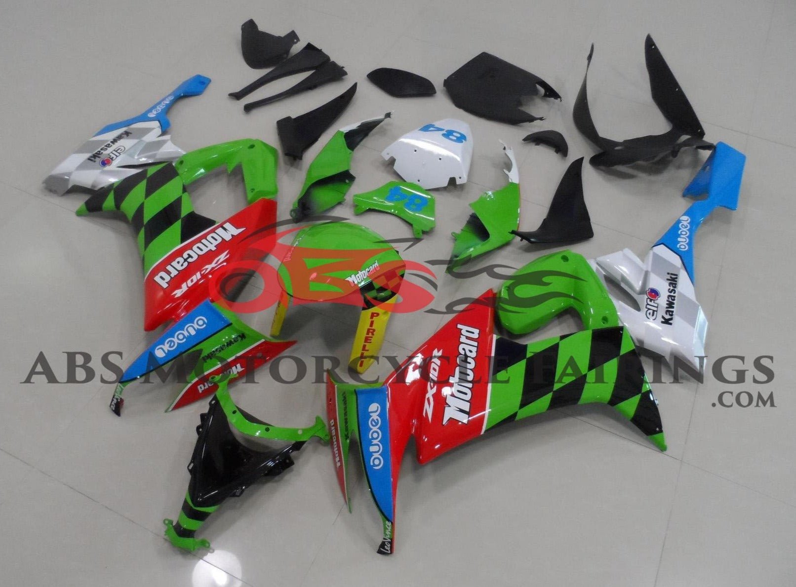 Kawasaki Ninja ZX10R Fairings (2008-2010) Green, Red, Black Motocard at KingsMotorcycleFairings.com