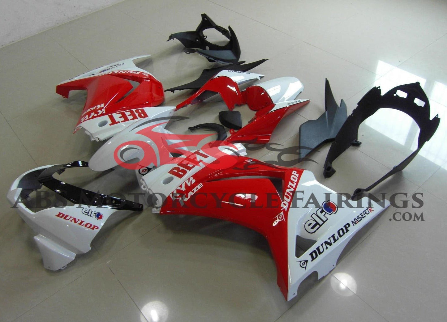 Red and White BEET Fairing Kit for a 2008, 2009, 2010, 2011, 2012, & 2013 Kawasaki Ninja 250R motorcycle