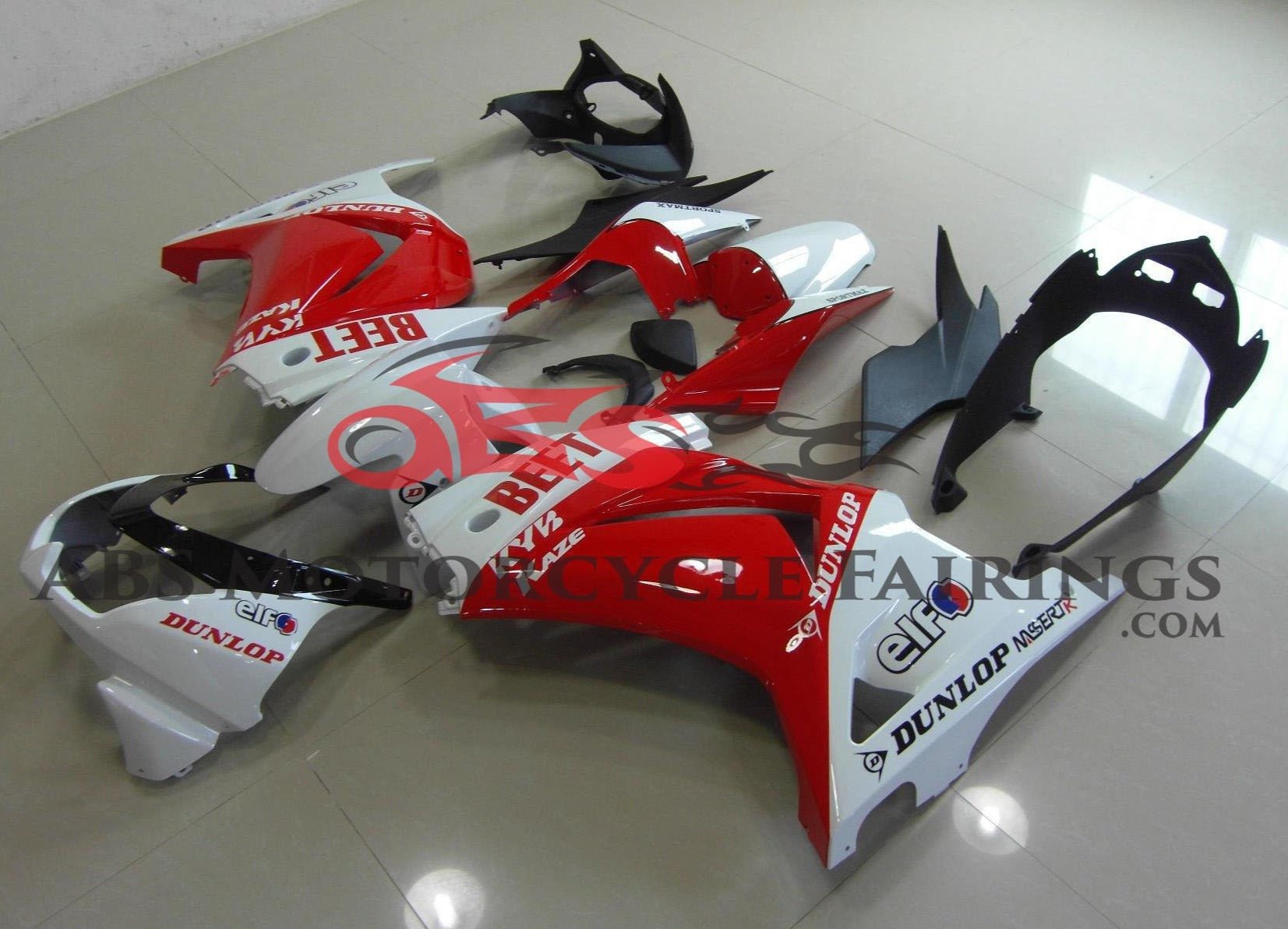 Red and White BEET Fairing Kit for a 2008, 2009, 2010, 2011, 2012, & 2013 Kawasaki Ninja 250R motorcycle