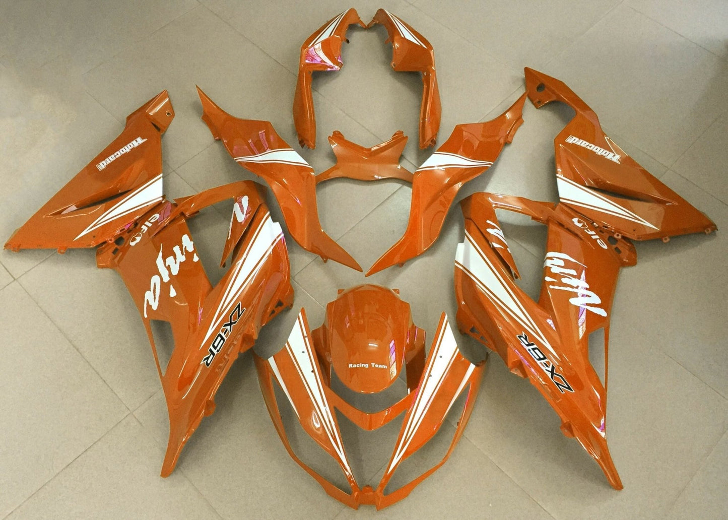 Orange and White Fairing Kit for a 2013, 2014, 2015, 2016, 2017 & 2018 Kawasaki ZX-6R 636 motorcycle