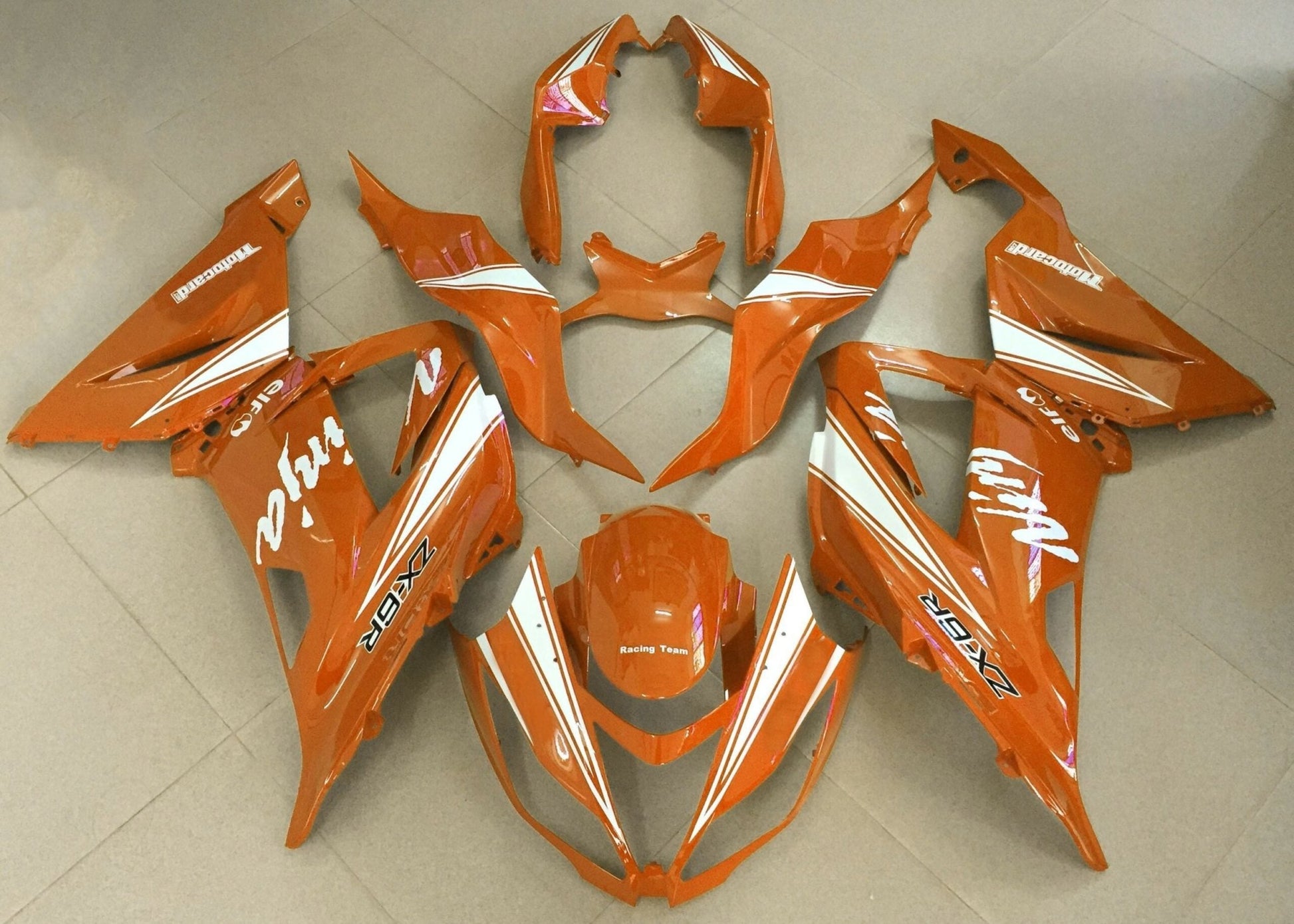 Orange and White Fairing Kit for a 2013, 2014, 2015, 2016, 2017 & 2018 Kawasaki ZX-6R 636 motorcycle