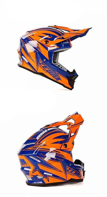 Orange & Dark Blue Zebra Dirt Bike Motorcycle Helmet - KingsMotorcycleFairings.com