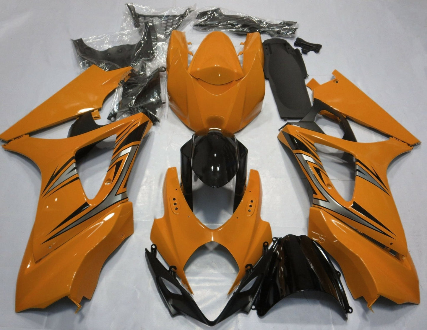 Orange, Silver and Black Fairing Kit for a 2007 & 2008 Suzuki GSX-R1000 motorcycle