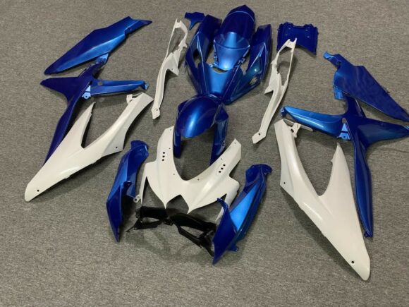 Blue and White Fairing Kit for a 2008, 2009, & 2010 Suzuki GSX-R600 motorcycle