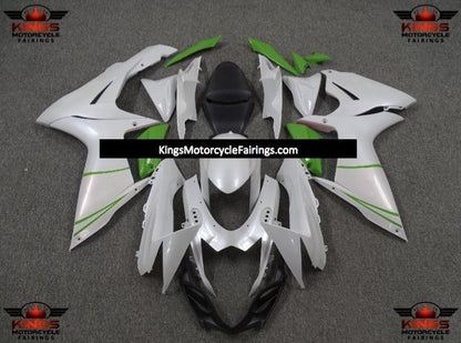 Suzuki GSXR600 (2011-2023) Pearl White & Green Fairings at KingsMotorcycleFairings.com