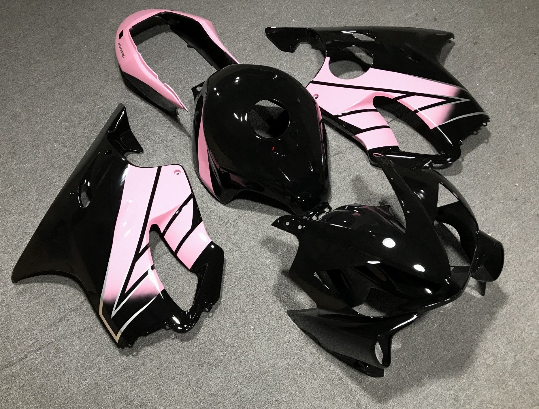 Black and Pink Fairing Kit for a 2004, 2005, 2006, 2007 Honda CBR600F4i motorcycle
