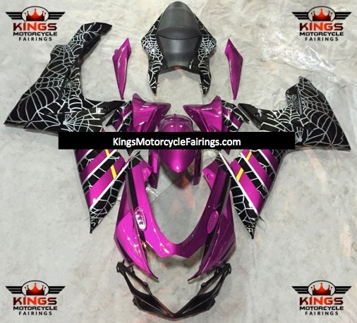 Suzuki GSXR600 (2011-2023) Pink, Black & Silver Spider Web Fairings at KingsMotorcycleFairings.com