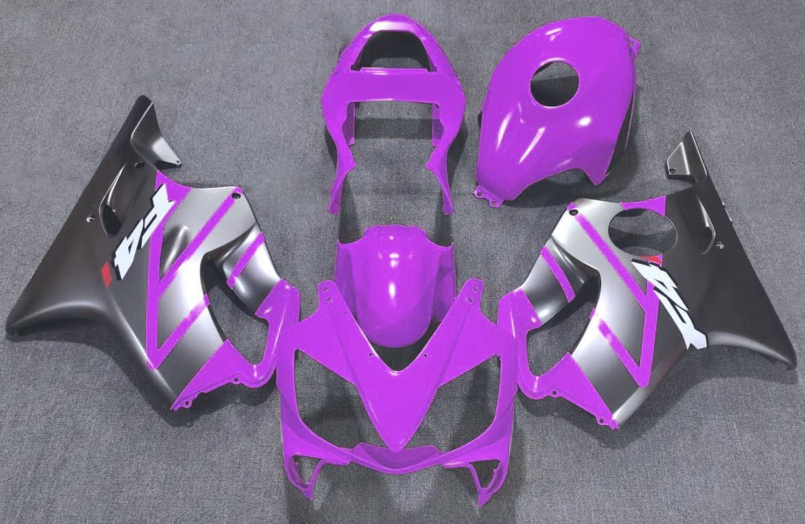 Purple and Matte Silver Fairing Kit for a 2001, 2002, 2003 Honda CBR600F4i motorcycle