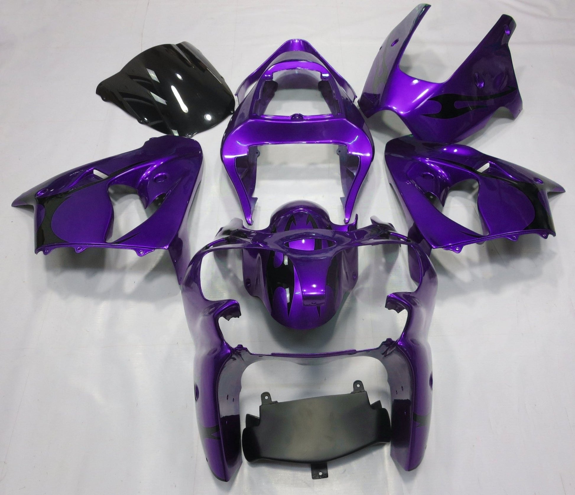 Purple and Black Tribal Fairing Kit for a 2000, 2001 & 2002 Kawasaki ZX-6R 636 motorcycle from KingsMotorcycleFairings.com