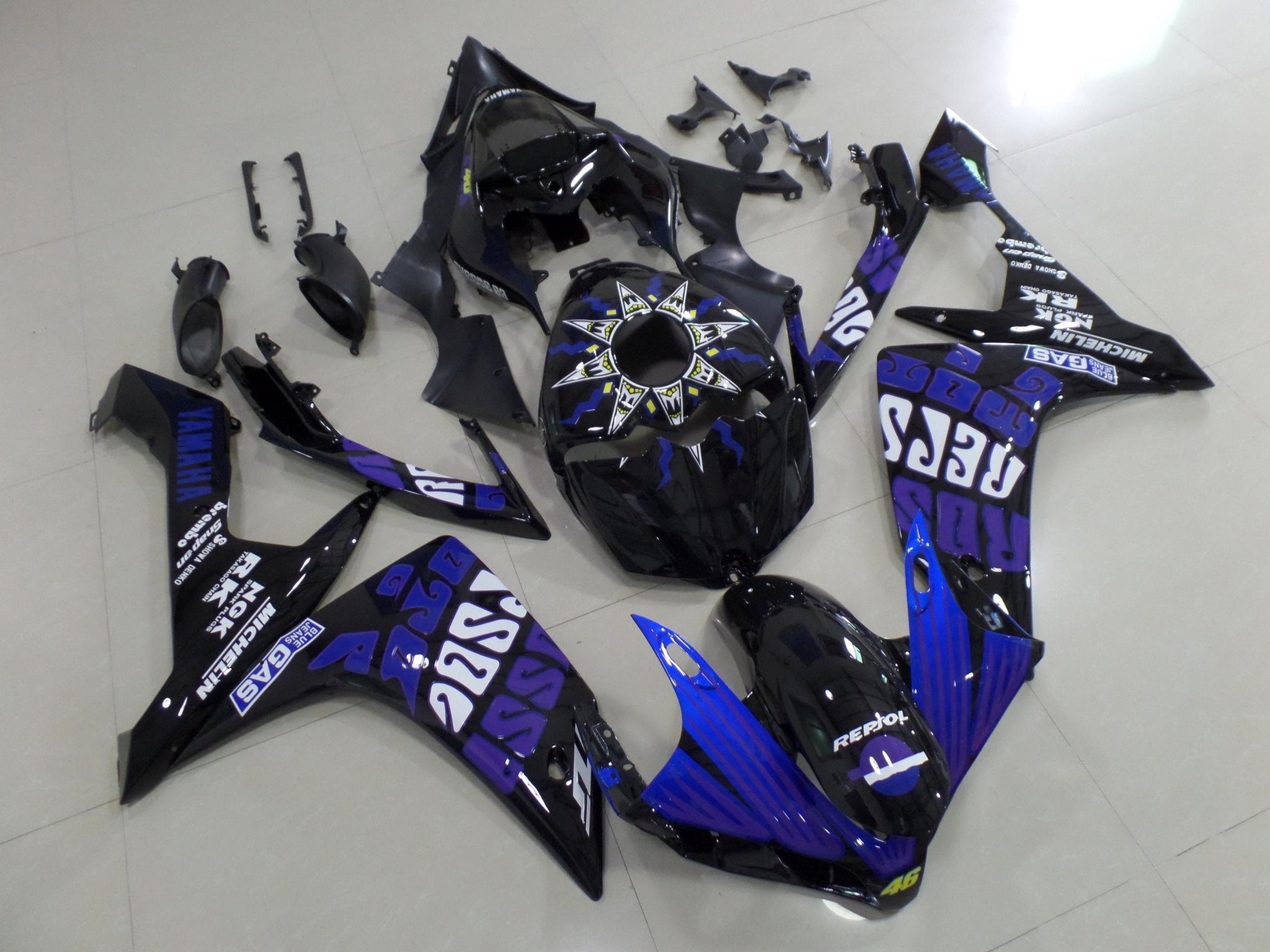 Yamaha YZF-R1 (2007-2008) Black, Blue, Purple & White Rossi Fairings