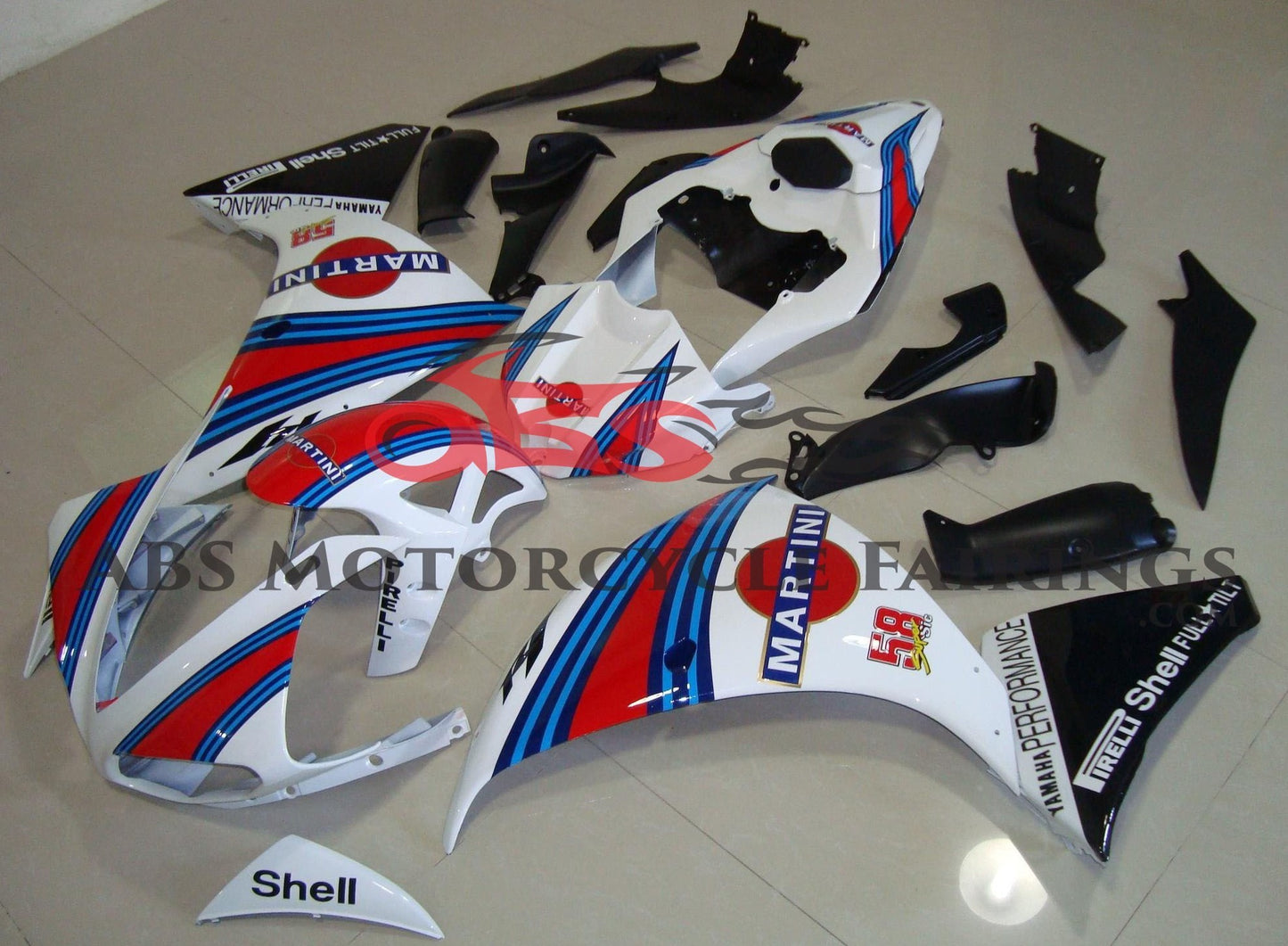 White, Red and Blue Martini Fairing Kit for a 2009, 2010 & 2011 Yamaha YZF-R1 motorcycle