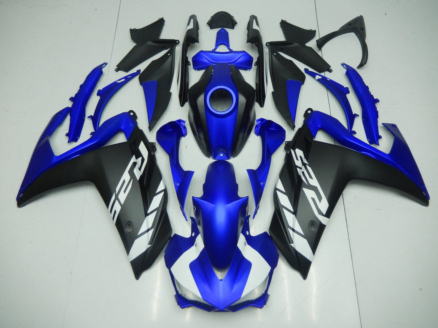 Matte Blue, Matte Black and Matte White Fairing Kit for a Yamaha YZF-R3 2015, 2016, 2017 & 2018 motorcycle