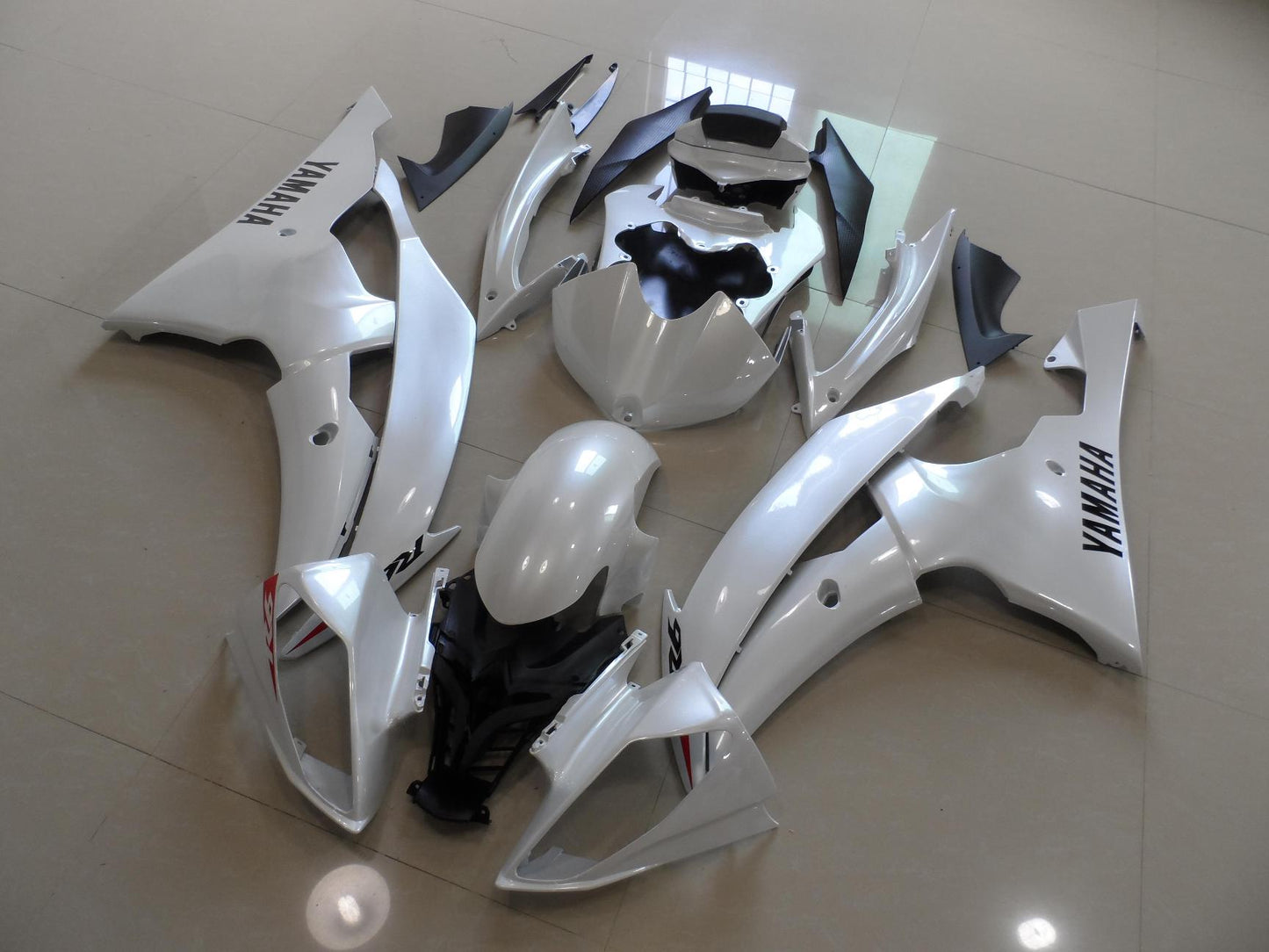 Pearl White, Black and Red Fairing Kit for a 2008, 2009, 2010, 2011, 2012, 2013, 2014, 2015 & 2016 Yamaha YZF-R6 motorcycle