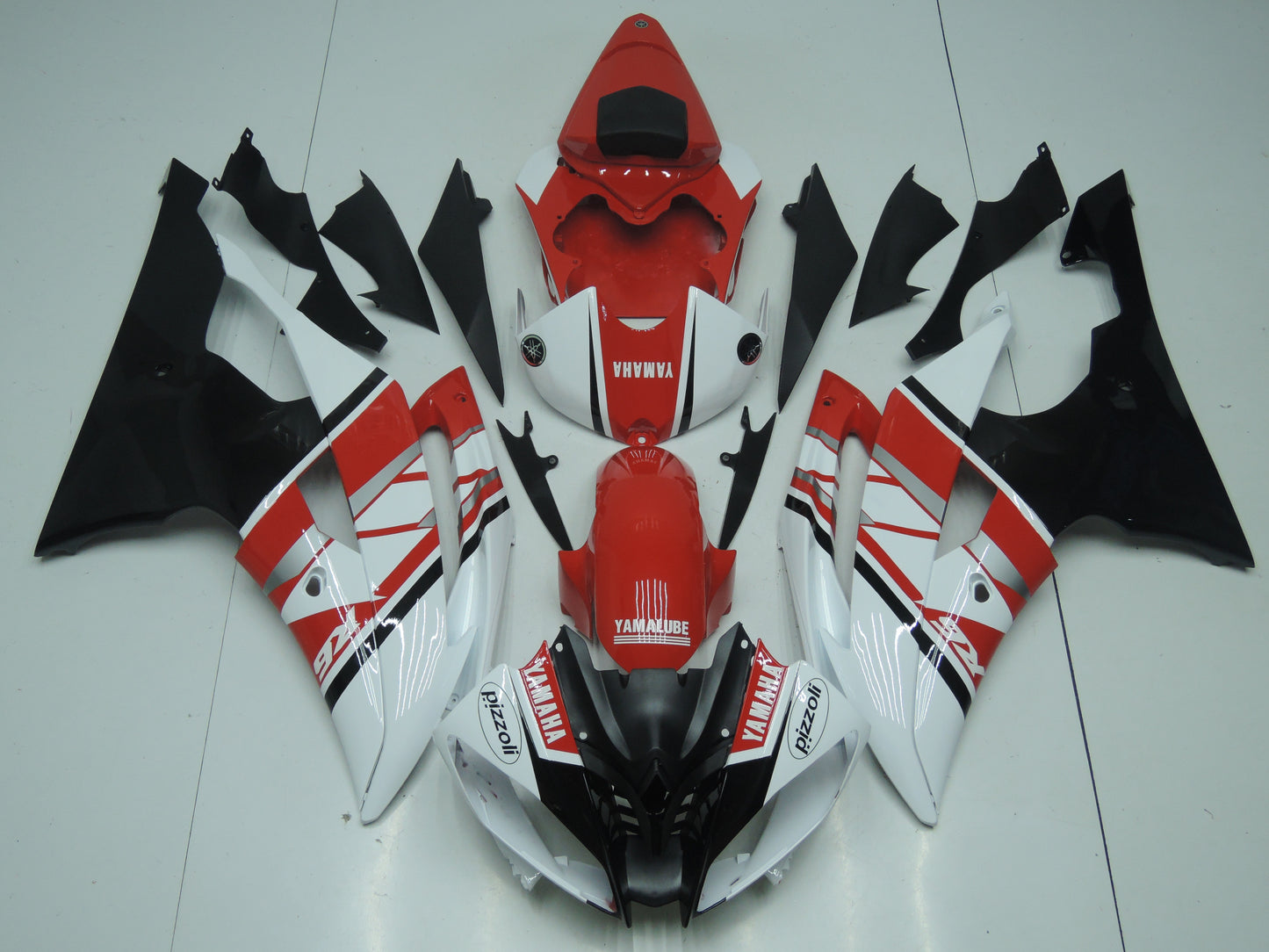 White, Red, Black and Silver Fairing Kit for a 2008, 2009, 2010, 2011, 2012, 2013, 2014, 2015 & 2016 Yamaha YZF-R6 motorcycle